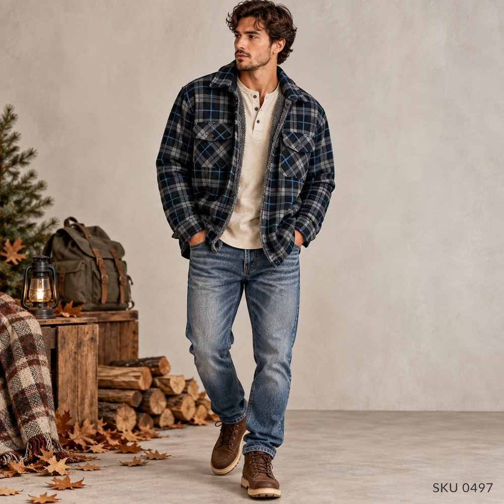 Freedom Foundry Mens Plaid Fleece Lined Flannel Shirt Jacket Black Grey OV-0009